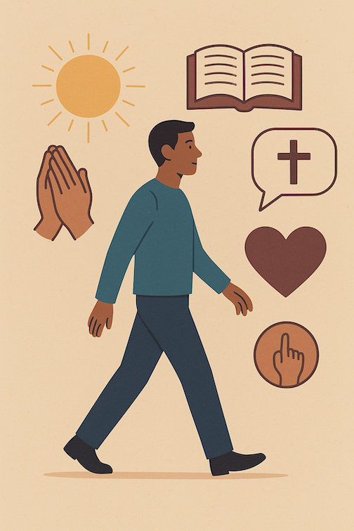 Man praying while walking